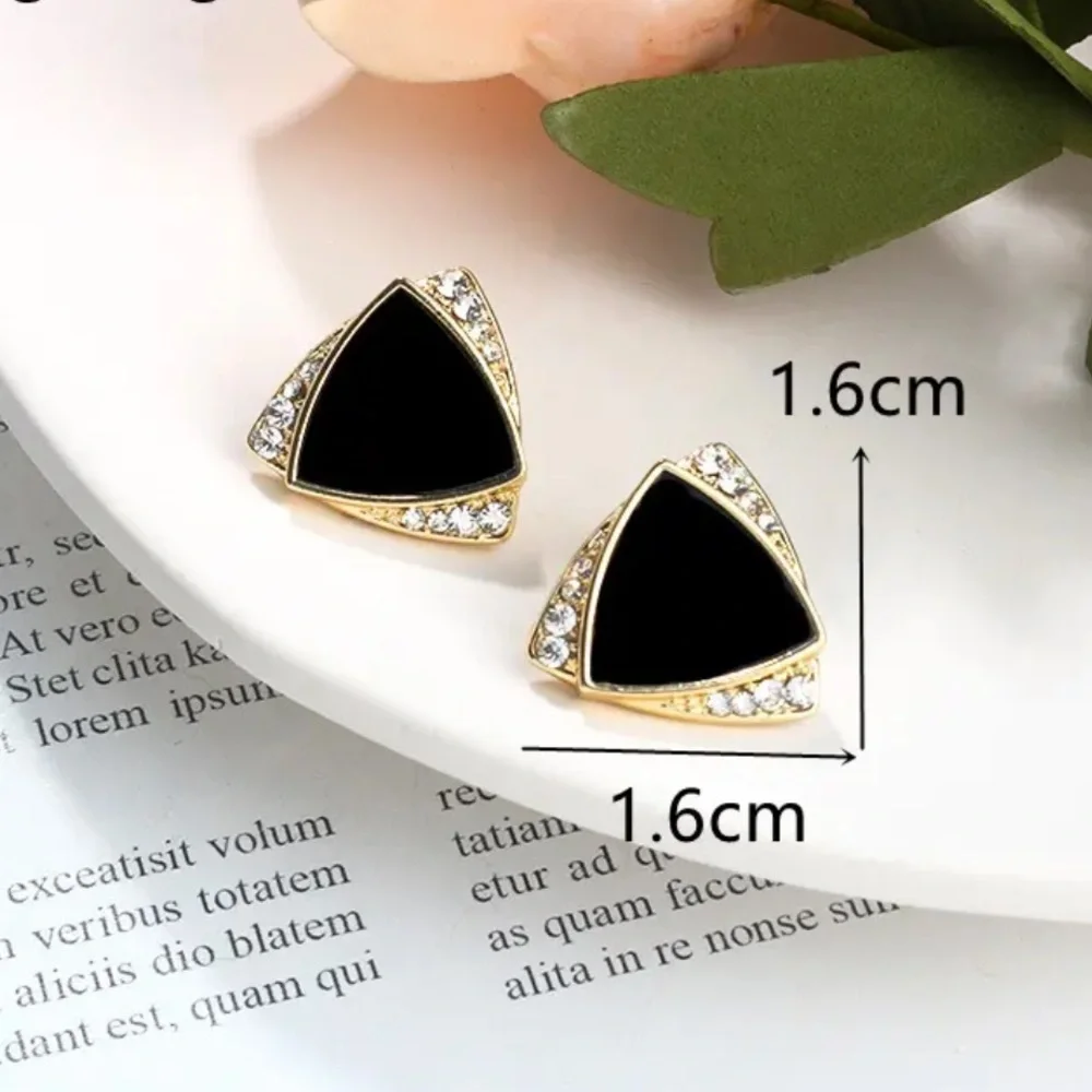 Gold Filled Black CZ Triangle Earrings - Picture 1 of 1
